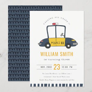 Carte De Remerciements Cute Marine Police Voiture Enfants N'importe quel