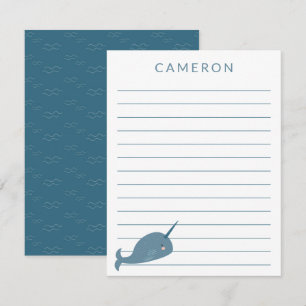 Carte De Remerciements Cute Narwhal en bleu Personnalisé Enfants Linked