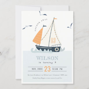 Carte De Remerciements Cute Nautical Sailboat Pastel Anniversaire de enfa