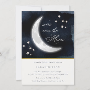 Carte De Remerciements Cute Navy Over the Moon Stars Baby shower Invitati