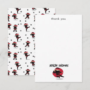 Carte De Remerciements Cute Ninja Warrior Black & Red Kids Nom personnali