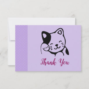 Carte De Remerciements Cute noir et blanc Kitty Chat Waving Bonjour