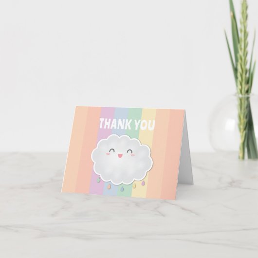 Carte De Remerciements Cute nuage Raindrops Baby shower arc-en-ciel (Devant)