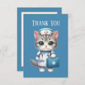Carte De Remerciements Cute Nurse chat ajouter un message (Devant / Derrière)