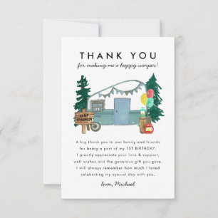 Carte De Remerciements Cute One Happy Camper Trees Camping 1er anniversai