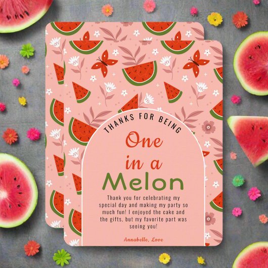 Carte De Remerciements Cute One in Melon Watermelon Papillons Fleurs