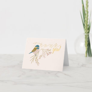 Carte De Remerciements Cute Or Rose Chickadee Coeurs Oiseaux Floral Impri