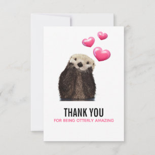 Carte De Remerciements Cute Otter avec Valentines Coeurs Drôle Pun