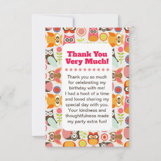 Carte De Remerciements Cute Owl Birthday Thank you card