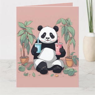 Carte De Remerciements Cute Panda boire du thé à bulle, du boba tea