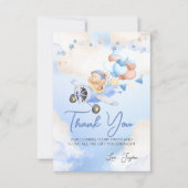 Carte De Remerciements Cute Pastel Bleu Brown Ours Bébé Sur Avion (Devant)