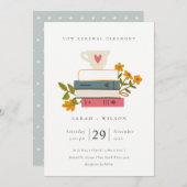 Carte De Remerciements Cute Pastel Stack Books Floral Vow Renewal Invitat (Devant / Derrière)