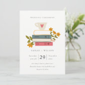 Carte De Remerciements Cute Pastel Stacked Books Floral Wedding Invite (Debout devant)