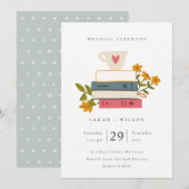 Carte De Remerciements Cute Pastel Stacked Books Floral Wedding Invite (Devant / Derrière)