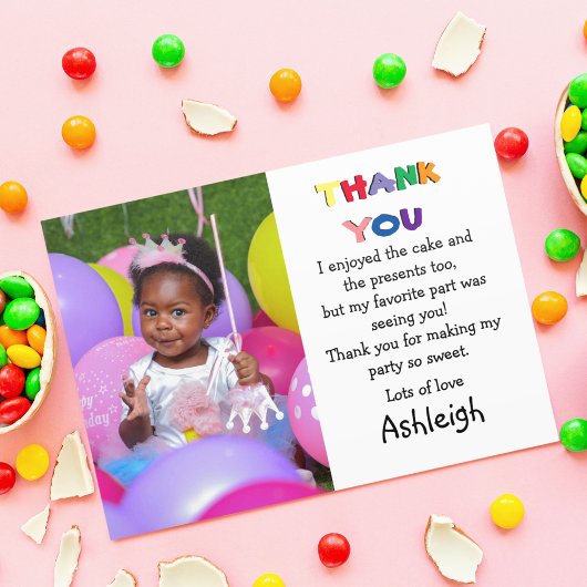 Carte De Remerciements Cute photo plat