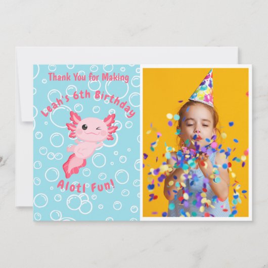 Carte De Remerciements Cute Pink Axolotl Under the Sea Birthday (Devant)