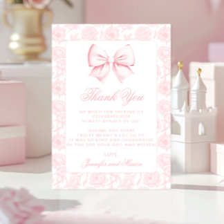 Carte De Remerciements Cute pink bow floral preppy baby girl shower