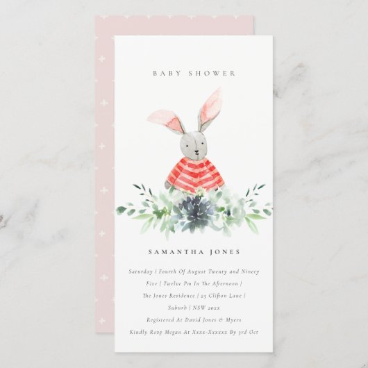 Carte De Remerciements Cute Pink Bunny Jardin Fauna Baby shower Invitatio (Devant / Derrière)