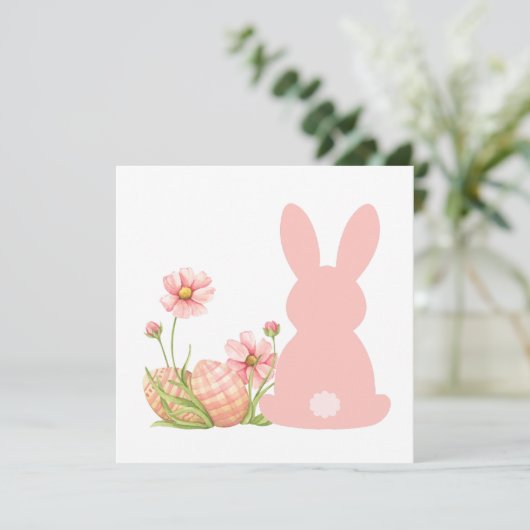 Carte De Remerciements Cute Pink Easter Bunny with Spring Flowers  (Debout devant)