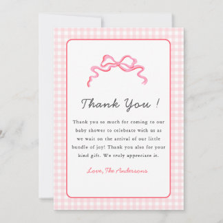 Carte De Remerciements Cute Pink Pink Bow Baby Girl