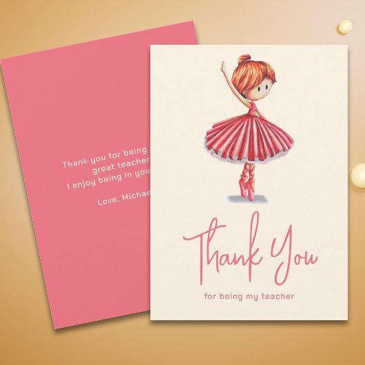 Carte De Remerciements Cute Pink Tutu Ballet Dancer Teacher 