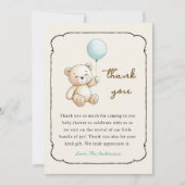 Carte De Remerciements Cute retro Bear Baby Boy shower Thank you card (Devant)