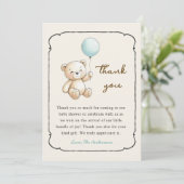 Carte De Remerciements Cute retro Bear Baby Boy shower Thank you card (Debout devant)