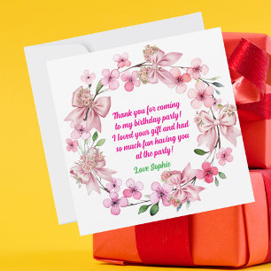 Carte De Remerciements Cute rose Floral Bow Girl Photo Anniversaire