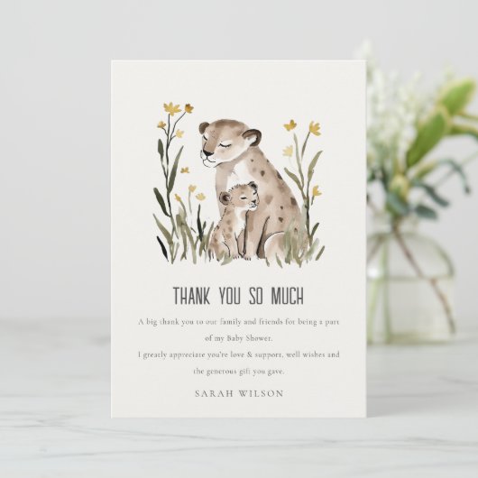 Carte De Remerciements Cute Rustic Mum and Baby Tiger Foliage Baby Shower (Debout devant)