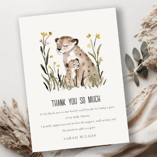 Carte De Remerciements Cute Rustic Mum and Baby Tiger Foliage Baby Shower