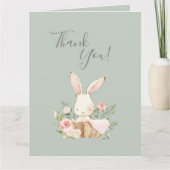 Carte De Remerciements Cute Sage Vert aquarelle Bunny Baby shower (Devant)
