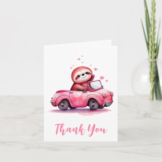 Carte De Remerciements Cute Sloth in a Pink Convertible (Devant)