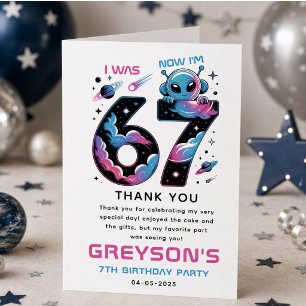 Carte De Remerciements Cute Space 7e Anniversaire Six et Sept Ans
