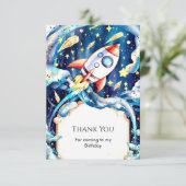Carte De Remerciements Cute Stars Rocket Anniversaire (Debout devant)