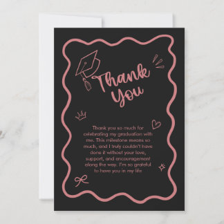 Carte De Remerciements Cute Trendy Pink Wavy Border Graduation