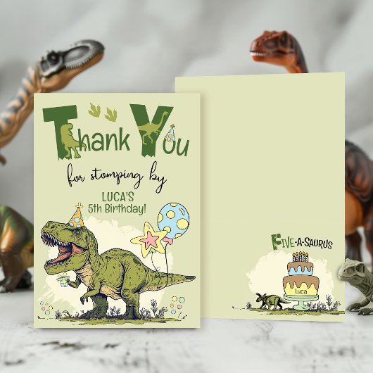 Carte De Remerciements Cute TRex Dinosaur Five-Rex Boy 5th Birthday Party