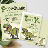 Carte De Remerciements Cute TRex Dinosaur Five-Rex Boy 5th Birthday Party