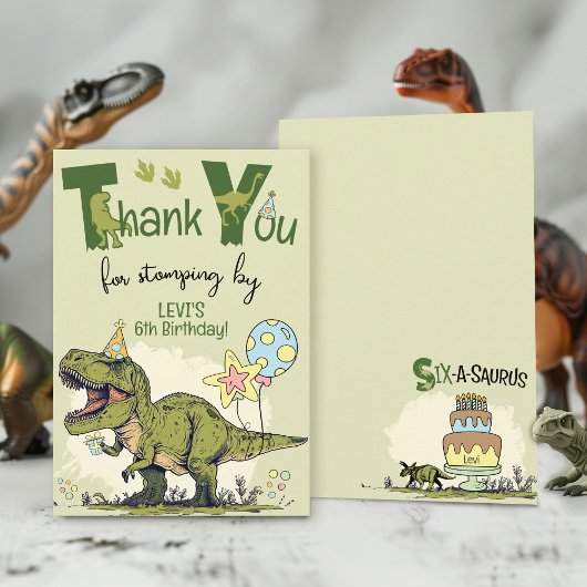 Carte De Remerciements Cute TRex Dinosaur Six-A-Saurus 6th Birthday Party