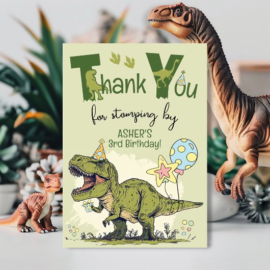 Carte De Remerciements Cute TRex Dinosaur Three-Rex 3rd Birthday Party