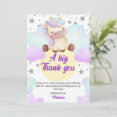 Carte De Remerciements Cute Unicorn et Silver Stars Anniversaire (Debout devant)