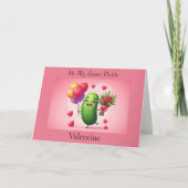 Carte De Remerciements Cute Valentine's Day Pickle with Flowers (Devant)