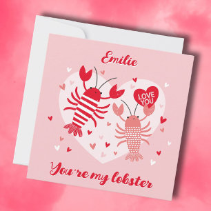 Carte De Remerciements Cute Valentine's homards amoureux rouge et rose