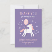 Carte De Remerciements Cute violet et rose licorne fête d'anniversaire (Devant)