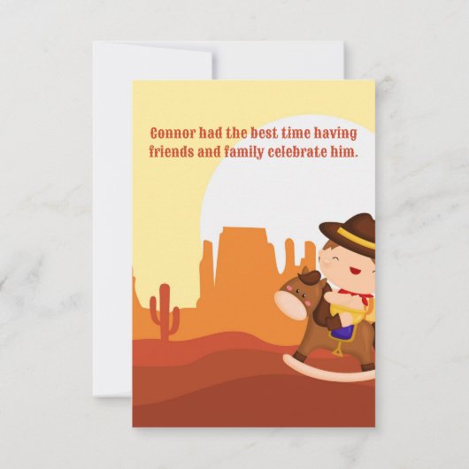 Carte De Remerciements Cute Western Cowboy 1er rodéo Age 1 anniversaire (Dos)