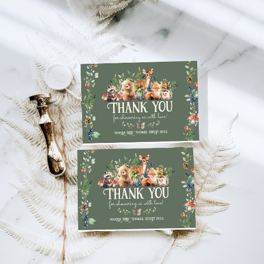 Carte De Remerciements Cute Woodland Animal Adventure Baby shower neutre