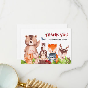 Carte De Remerciements Cute Woodland Animaux Baby shower plat