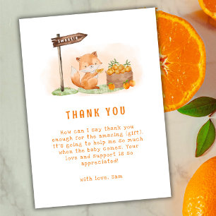 Carte De Remerciements Cute Woodland Fox Citrus Orange Farm Baby shower