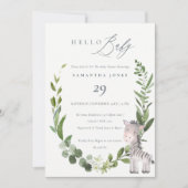 Carte De Remerciements Cute Zebra Foliage Wreath Hello Baby shower Invita (Devant)