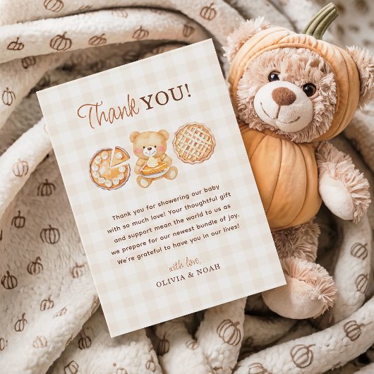 Carte De Remerciements Cutie Pie En vichy Teddy Bear Baby shower d'automn