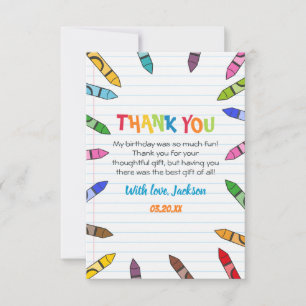 Carte De Remerciements Cuties Crayon Art Papier Coloré Fête Anniversaire
